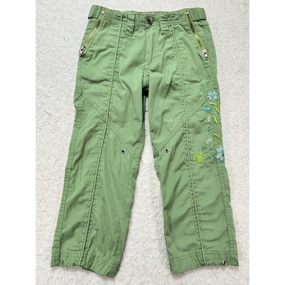 Crest Jeans Kids Y2K Green Cargo Capri Floral Embroidered Baggy Mid Rise Size 10